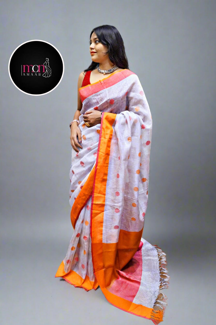 Radiant Loom- Tissue Linen Saree with Dual Color Border