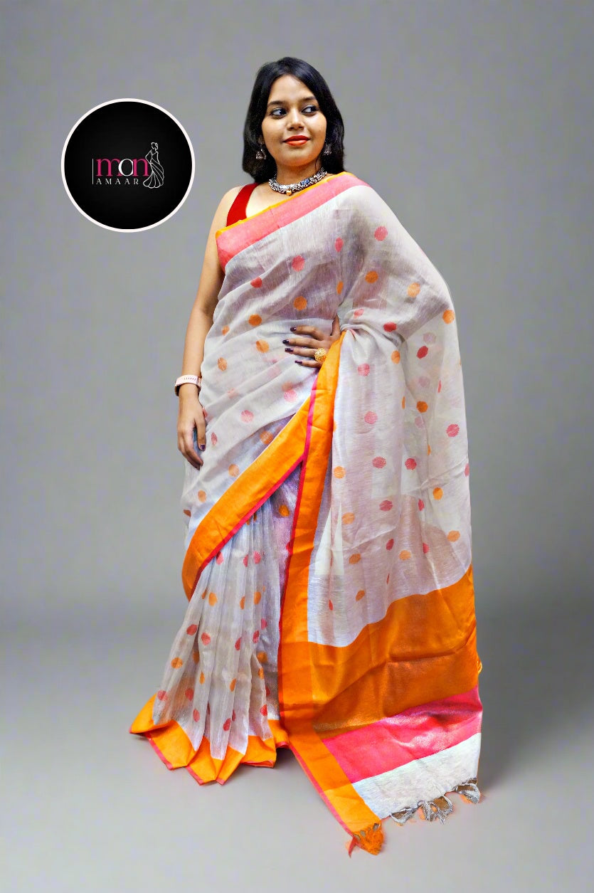 Radiant Loom- Tissue Linen Saree with Dual Color Border