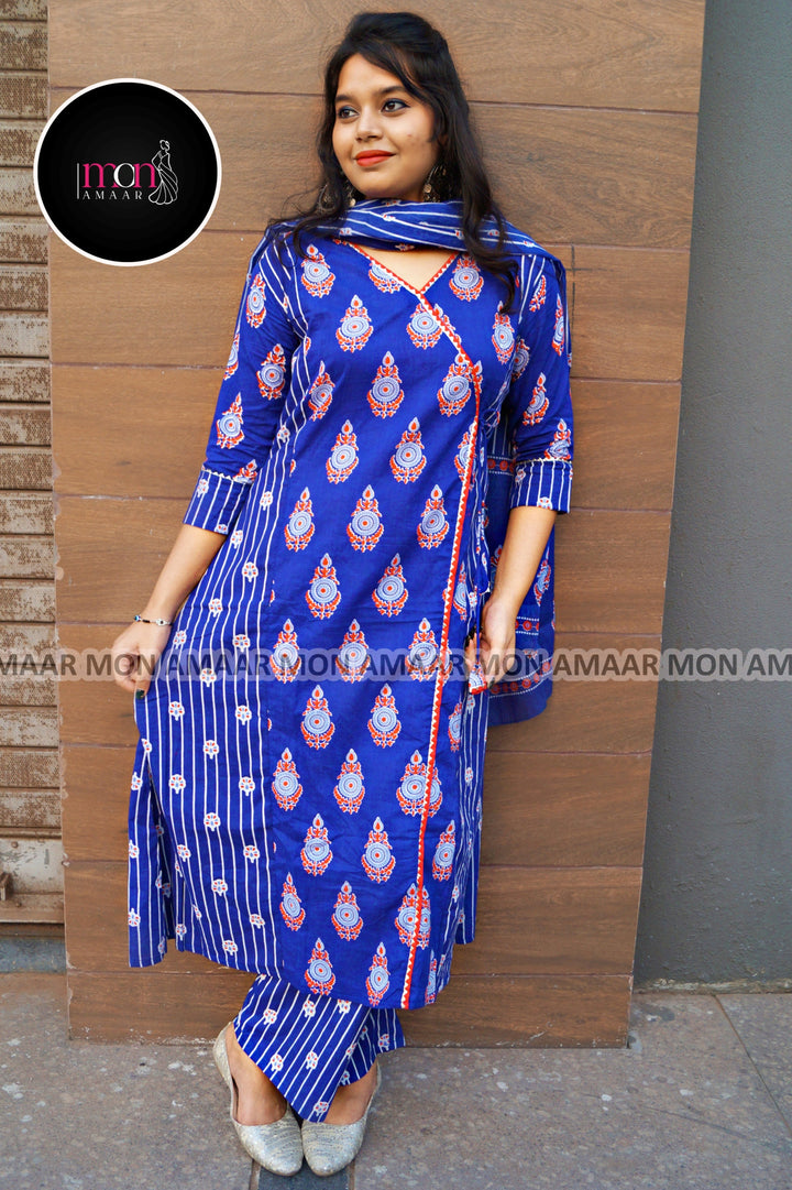 Sweetest Melody Blue Cotton Kurti Set