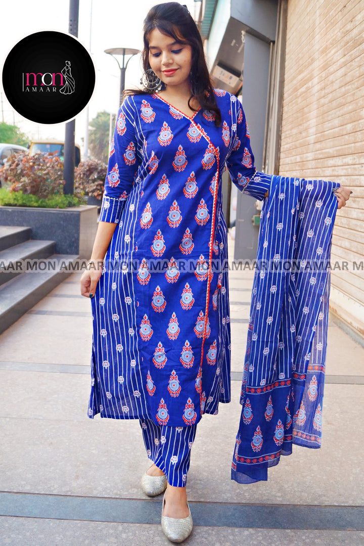 Sweetest Melody Blue Cotton Kurti Set