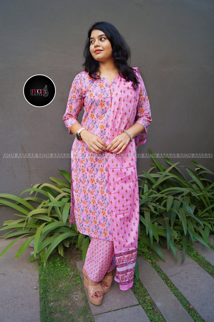 Pretty in Pink- Cotton Kurti Set