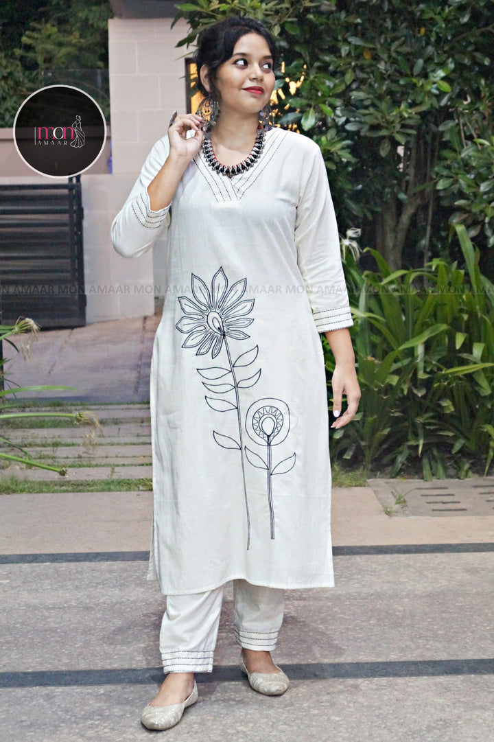 Fond Of white - Cotton Kurti Set