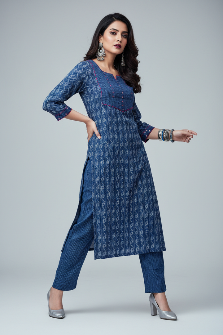 Blue League Cotton Kurti Set