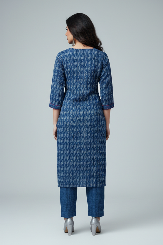 Blue League Cotton Kurti Set