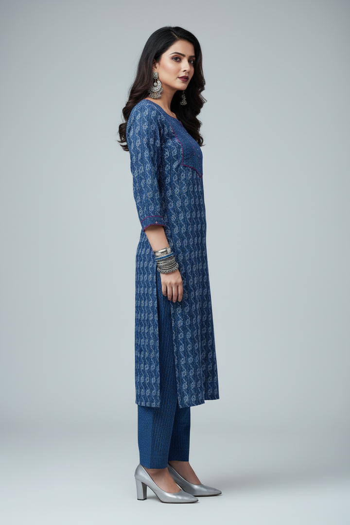 Blue League Cotton Kurti Set