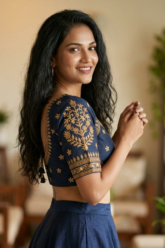Blue Serenity Fancy Silk Blouse