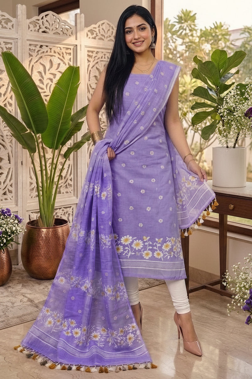 Krishnakoli Cotton Silk Unstitched Dress Material (Kurti Piece and Dupatta)