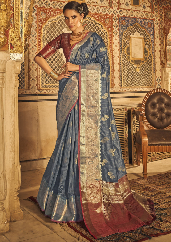 Buy Green Saree Banarasi Tussar Silk Woven Floral Butta For Women by  Nazaakat by Samara Singh Online at Aza Fashions.