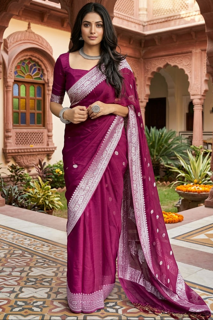 Legacy Of Khaddi Chiffon Handloom Banarasi Saree(Wine)