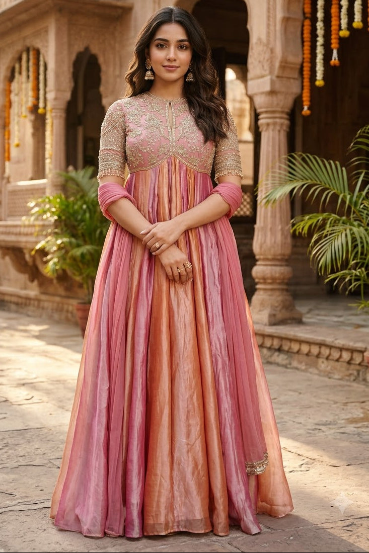 Mrinal Silk Gown Set with Embroidery Work