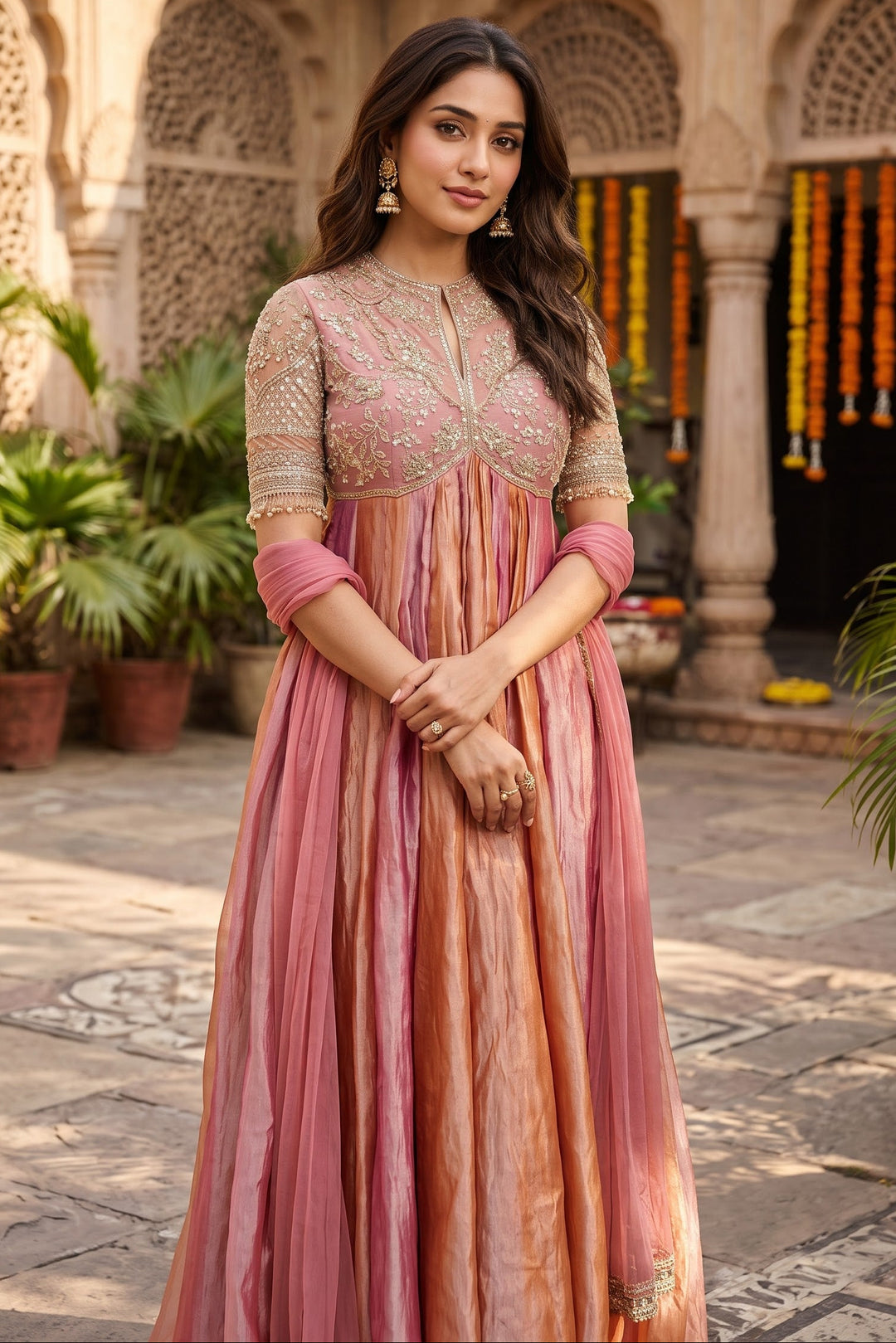 Mrinal Silk Gown Set with Embroidery Work