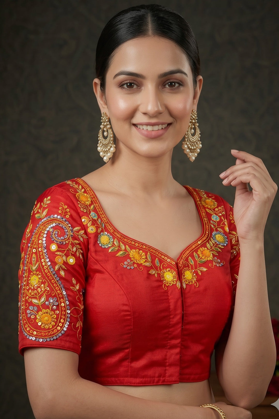 Festive Paisley Vichitra Silk Blouse
