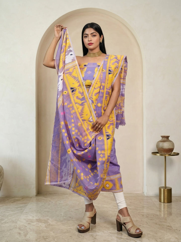 Bhorer Alo Cotton Jamdani Unstitched Dress Material (Kurti Piece and Dupatta)