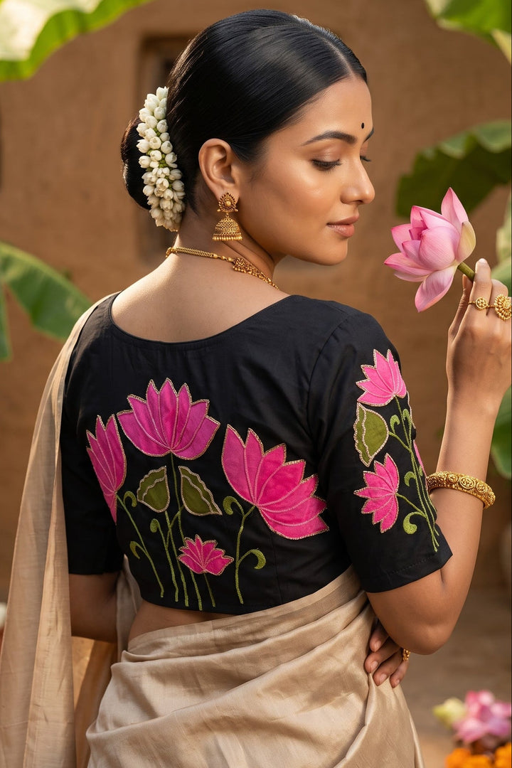 Shantimaya - Lotus Appliqué Katdana Designer Blouse