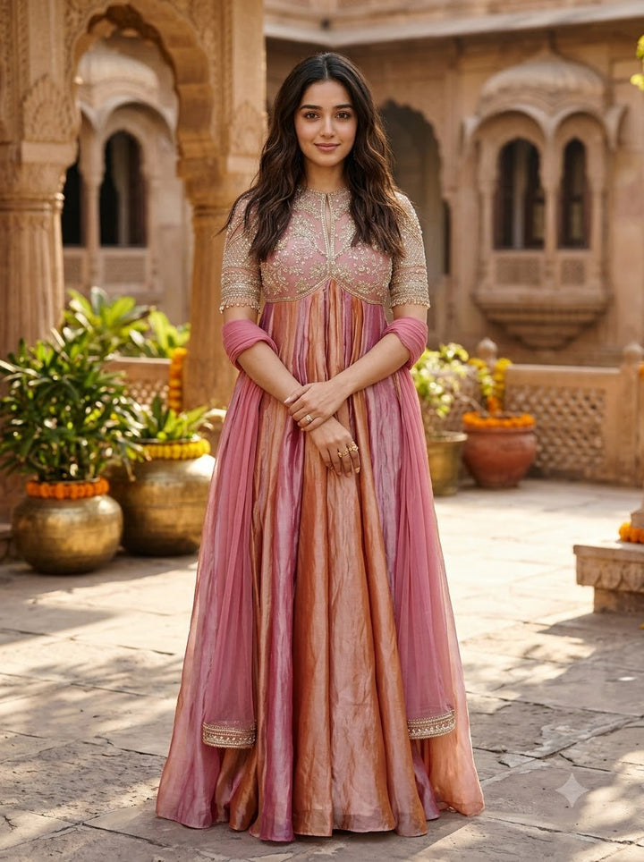 Mrinal Silk Gown Set with Embroidery Work