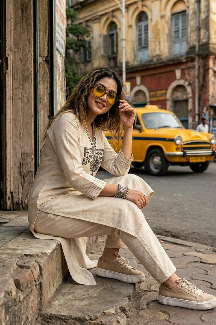 Snowflake Charm Cotton Kurti Set