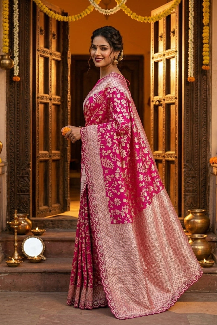 Devotion Drapes Crepe Khaddi Silk Saree