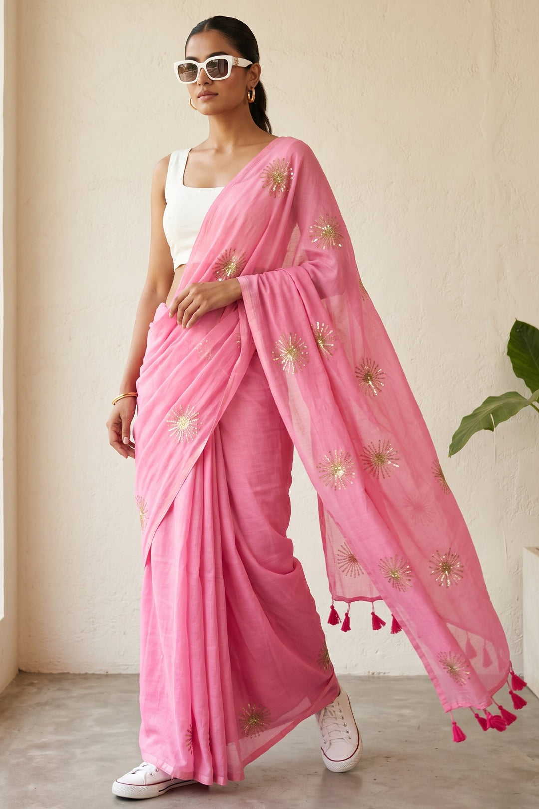 Stole My Heart Sequins Work Mul Cotton Saree