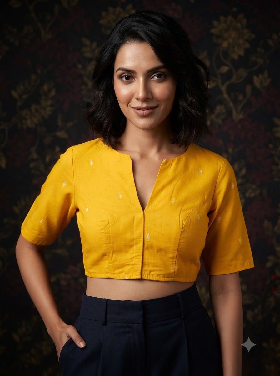 New World Grace – Jamdani Woven Punjabi Collar Blouse