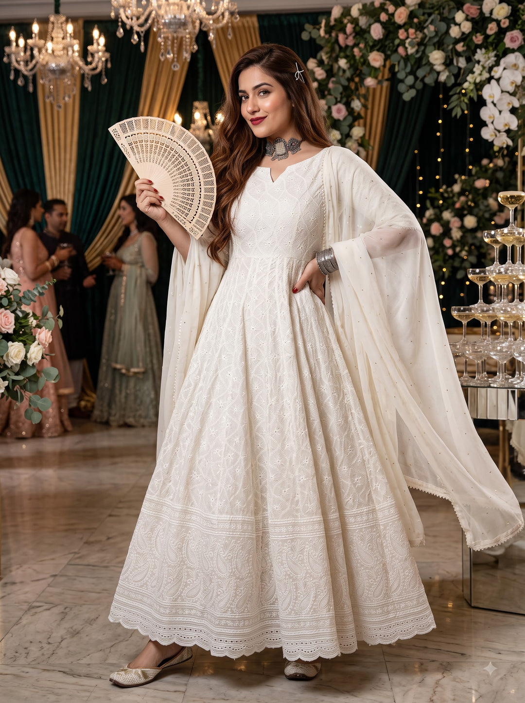White Chikankari Kurti Set