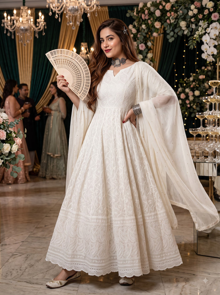 White Chikankari Kurti Set