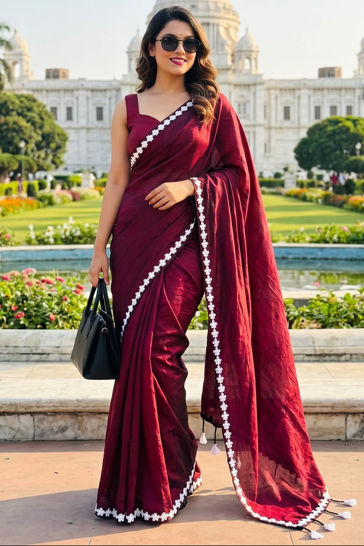 Meghanjali (মেঘাঞ্জলি)  Khadi Cotton Saree With Lace