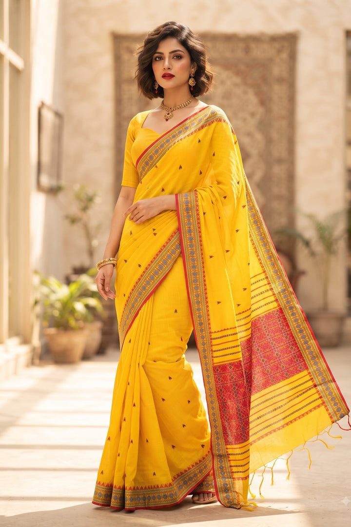 Haridrita Khadi Jamdani Saree