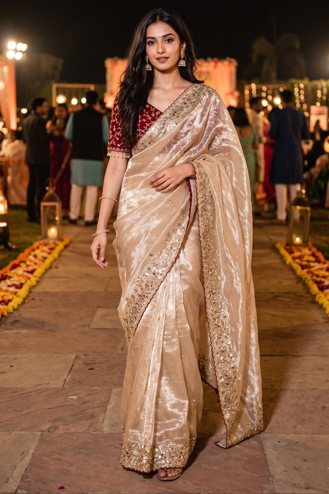Crimson Glow  Designer Embroidery Silk Saree
