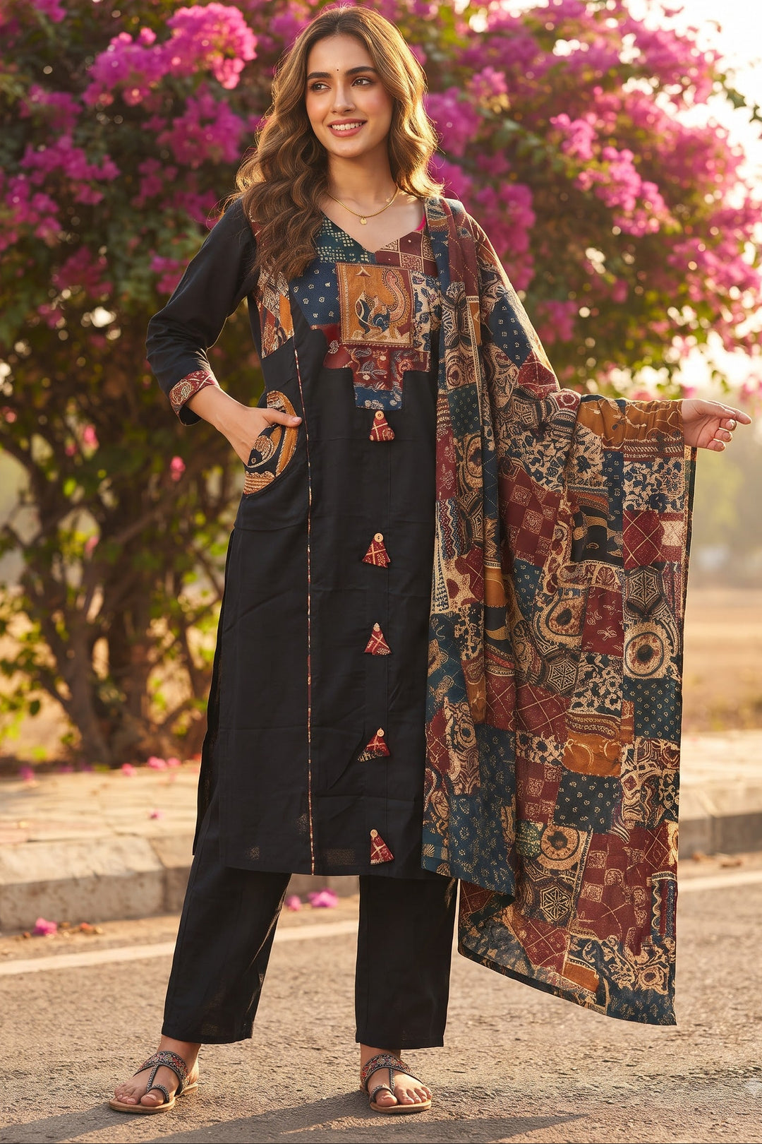 Patchwork Poetry Cotton Kurti Set