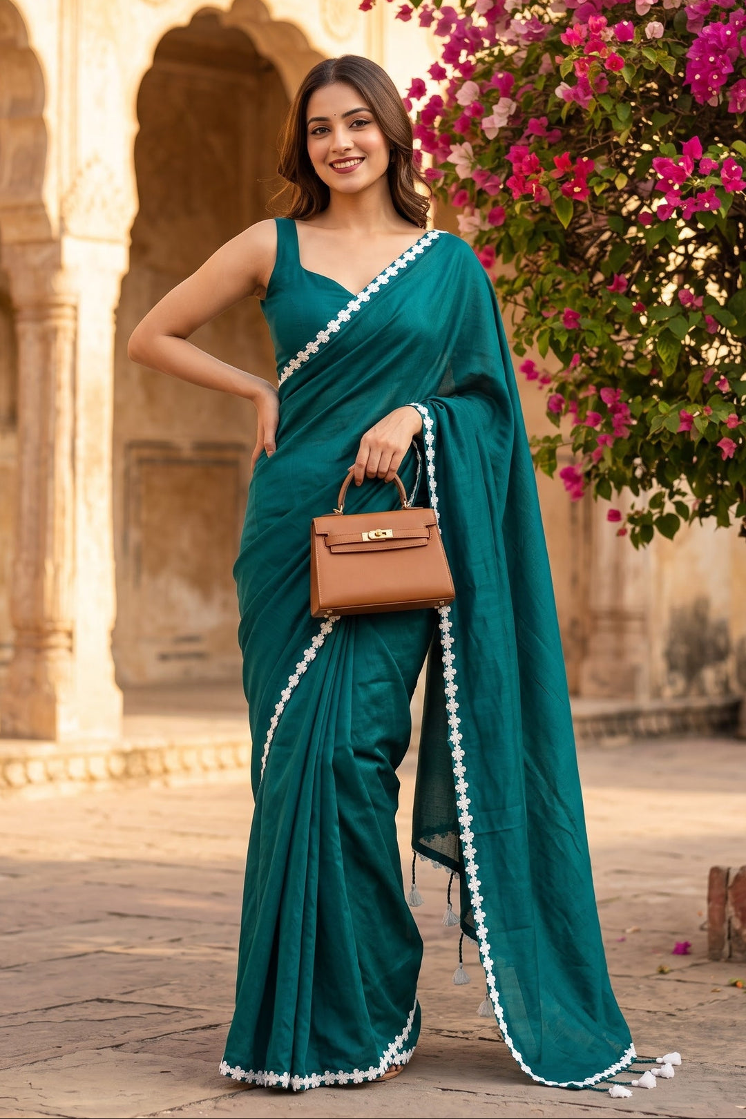 Meghanjali (মেঘাঞ্জলি)  Khadi Cotton Saree With Lace