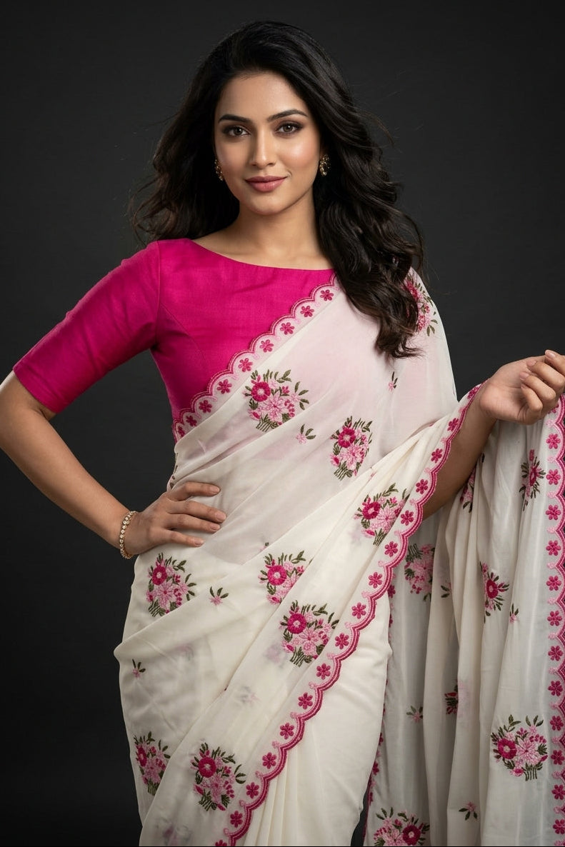 Ivory Charm Georgette Silk Saree