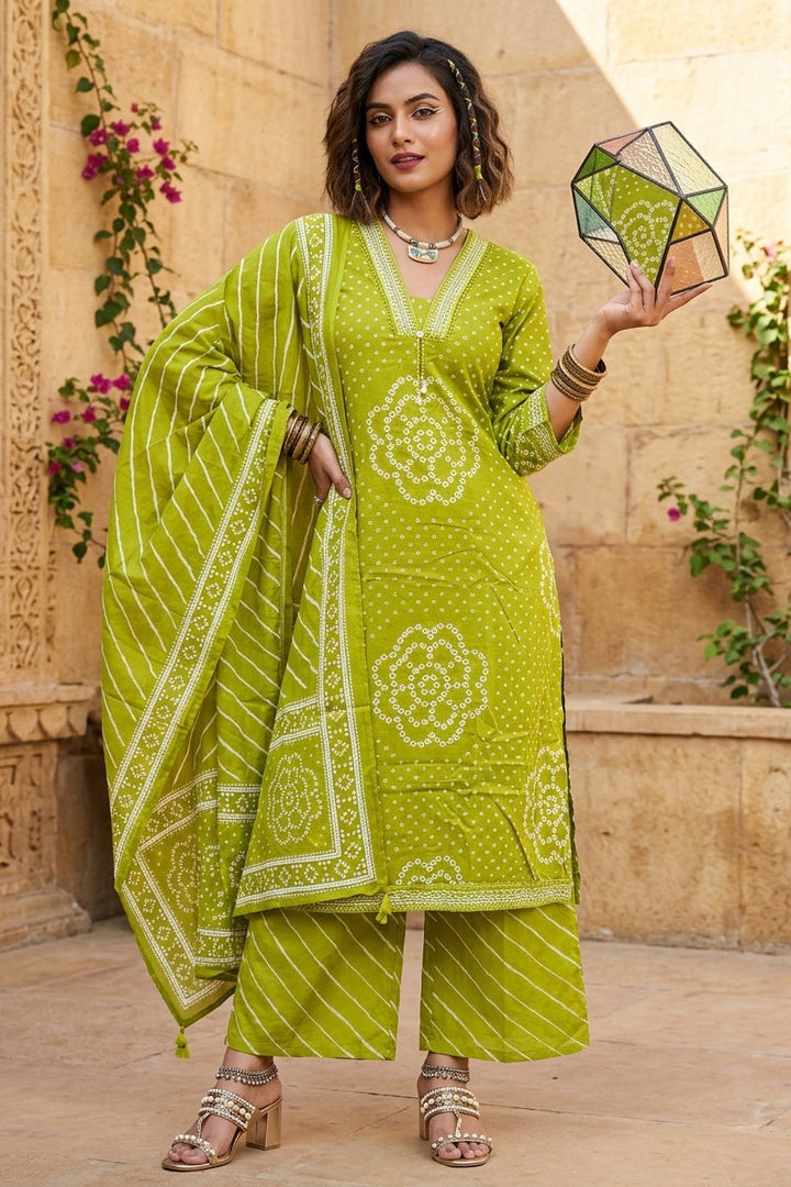 Fresh Fern Elegance Cotton Kurti Set