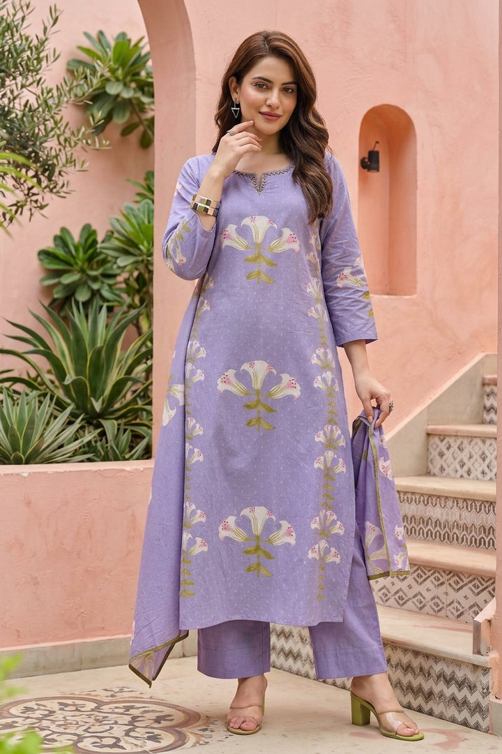 Lavendar Love Cotton Kurti Set (Lavendar)
