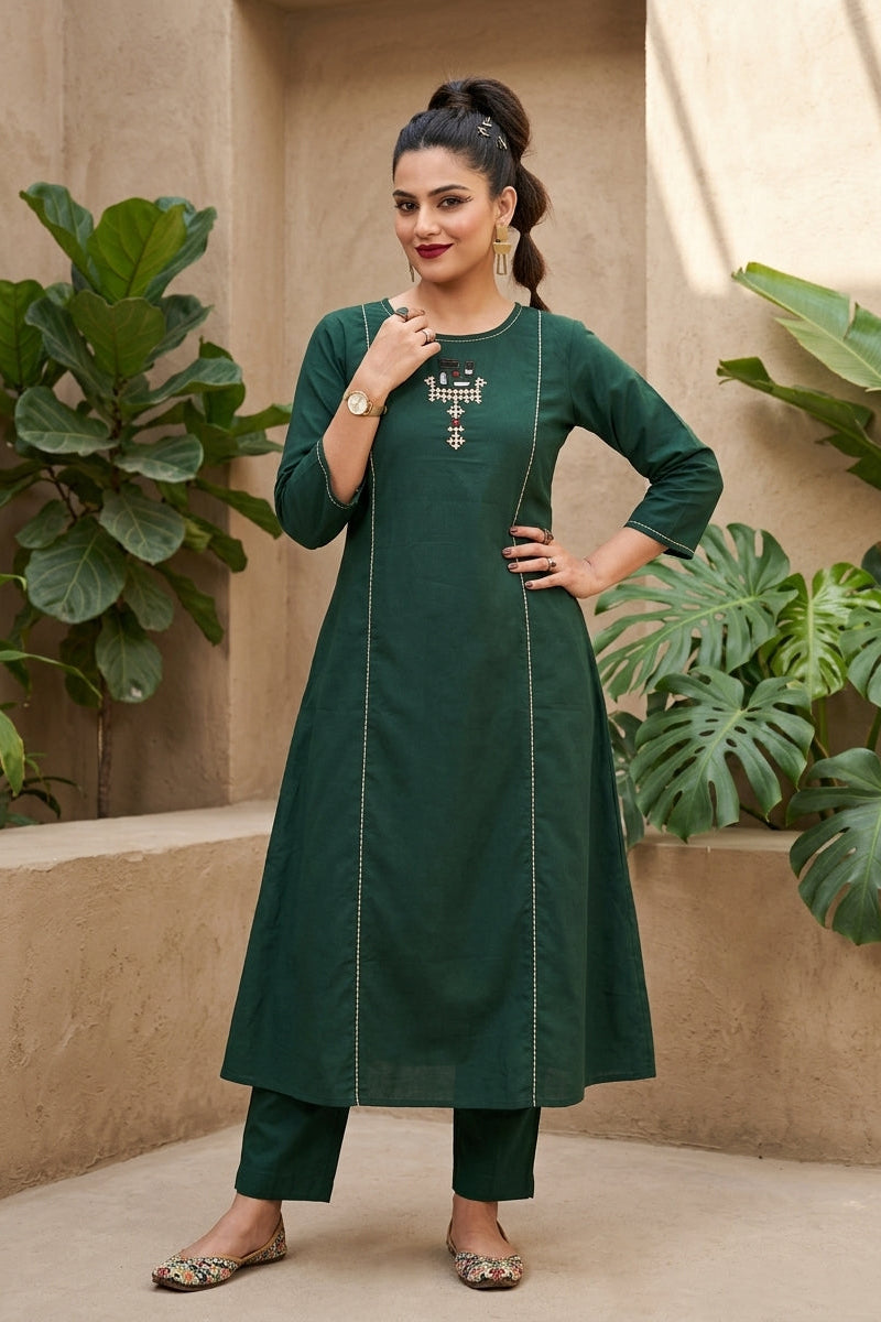 Minty Fresh Cotton Kurti Set (Green)