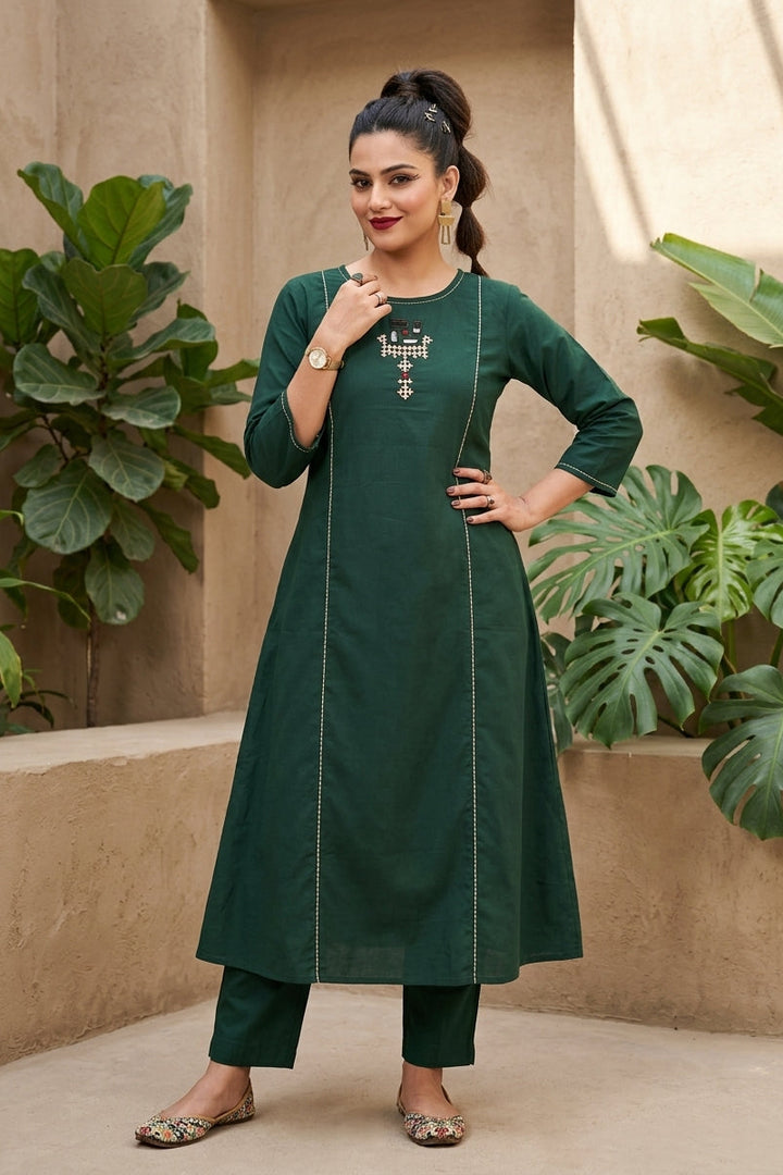 Minty Fresh Cotton Kurti Set (Green)