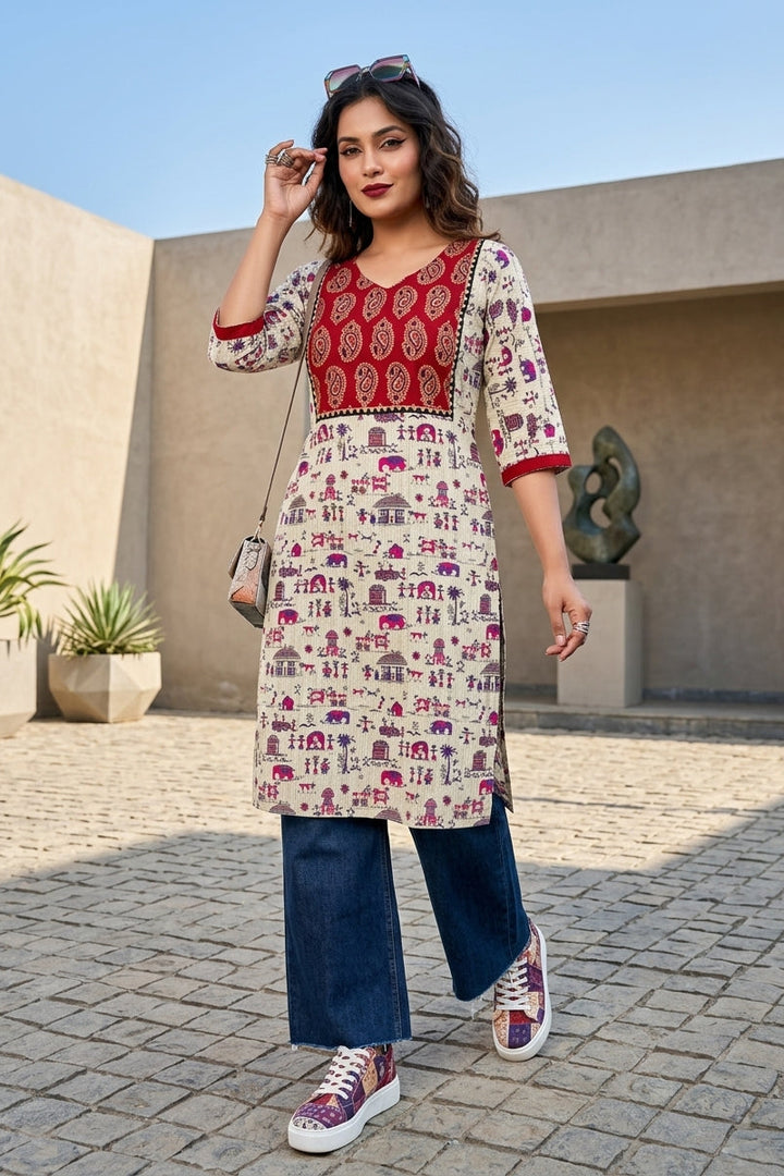 The Warli Whimsy Pure Cotton Kurti