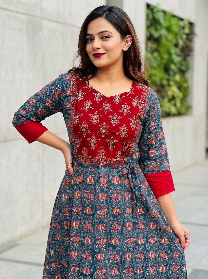 Vibrant Vine Cotton Midi Dress