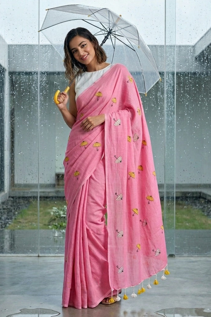 Umbrella Muse Khadi Cotton Saree ( Pink)