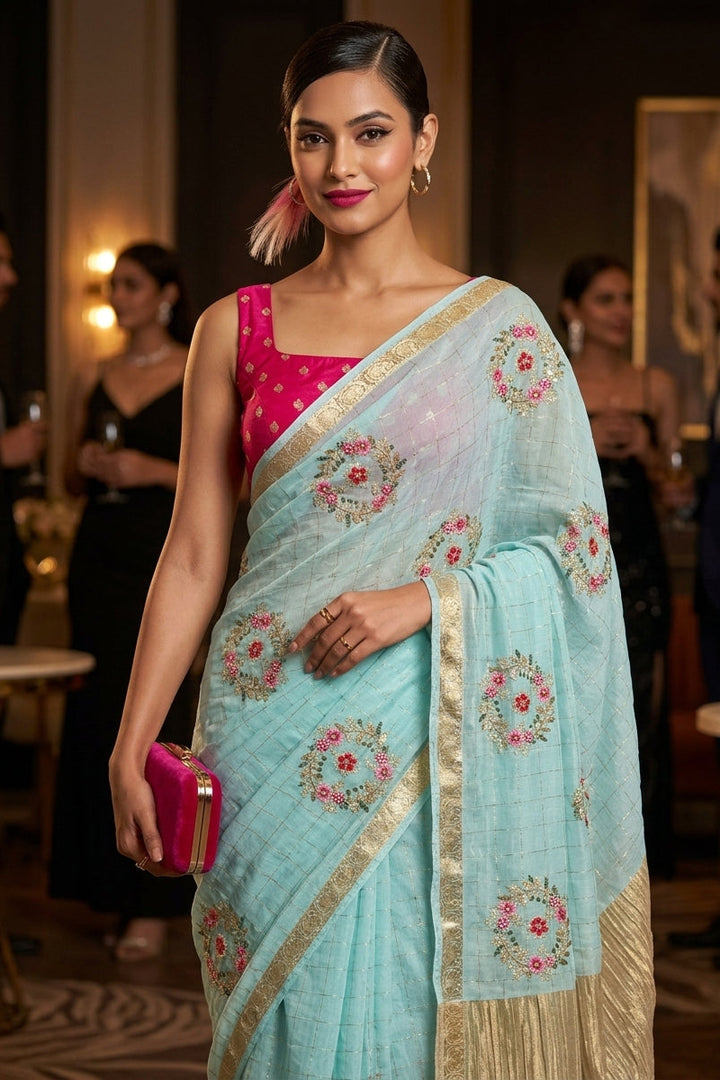 Blush Blossom Chinnon Silk Saree