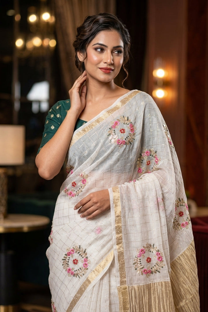 Blush Blossom Chinnon Silk Saree
