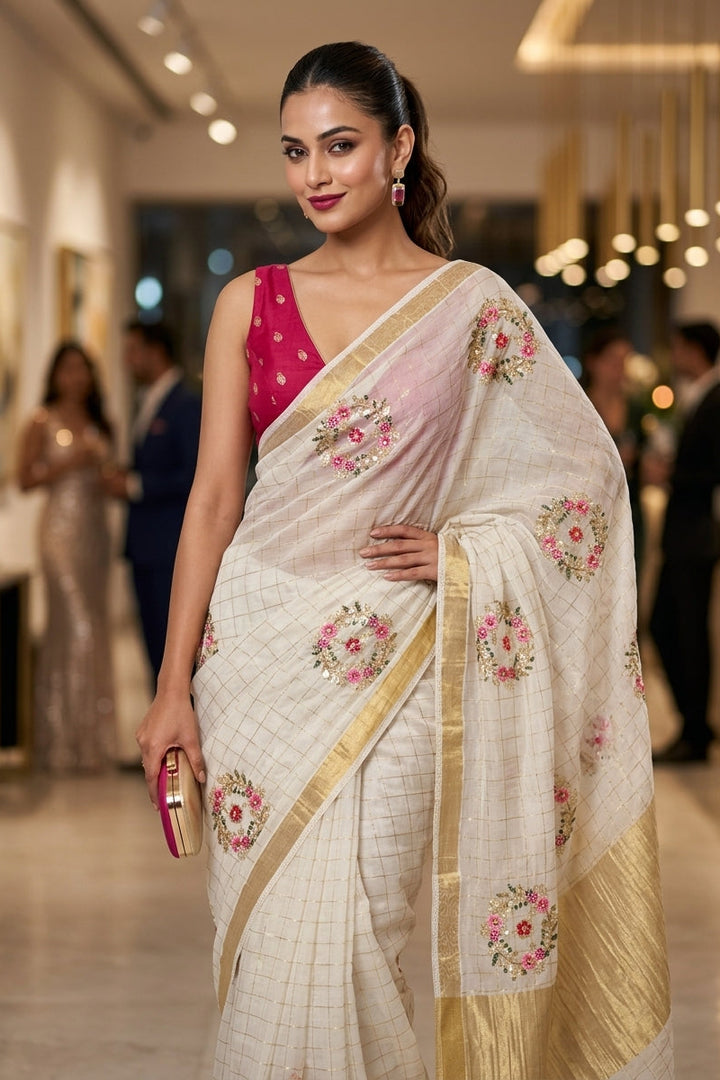 Blush Blossom Chinnon Silk Saree