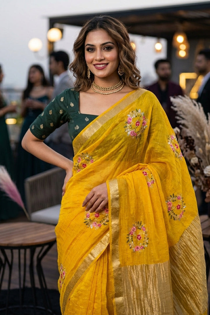 Blush Blossom Chinnon Silk Saree