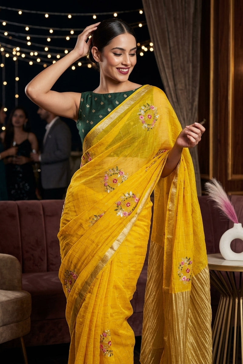 Blush Blossom Chinnon Silk Saree