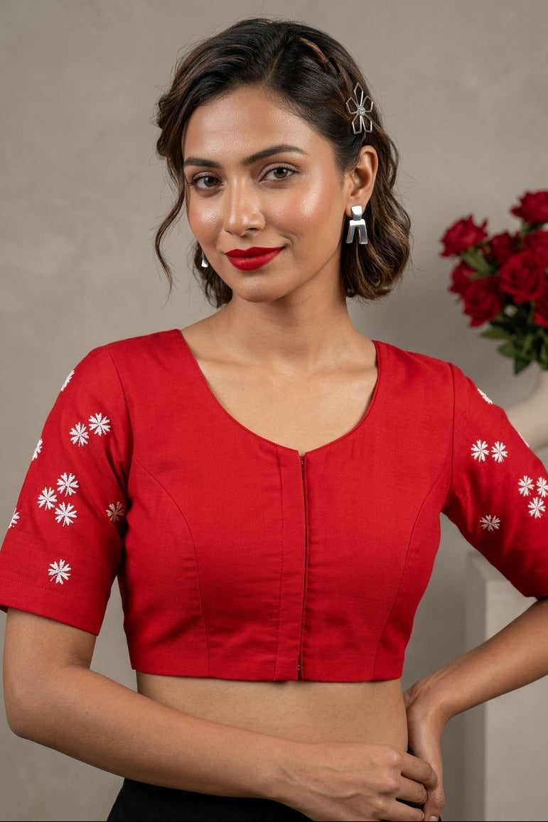 Shiuli Flower Designer Blouse(Red)
