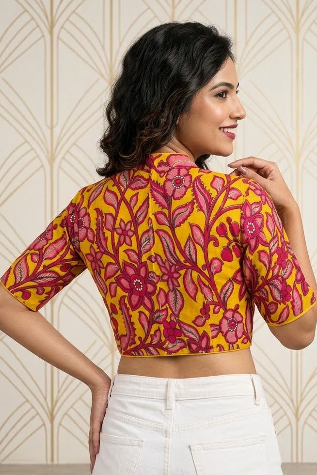 Retro Sketch Kalamkari Designer Blouse