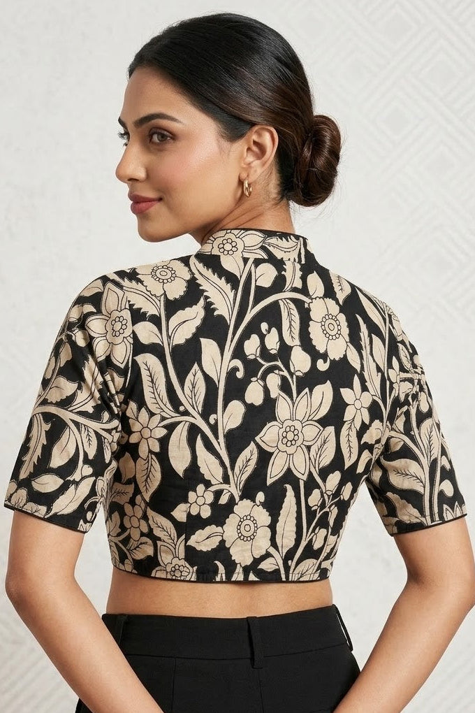 Retro Sketch Kalamkari Designer Blouse