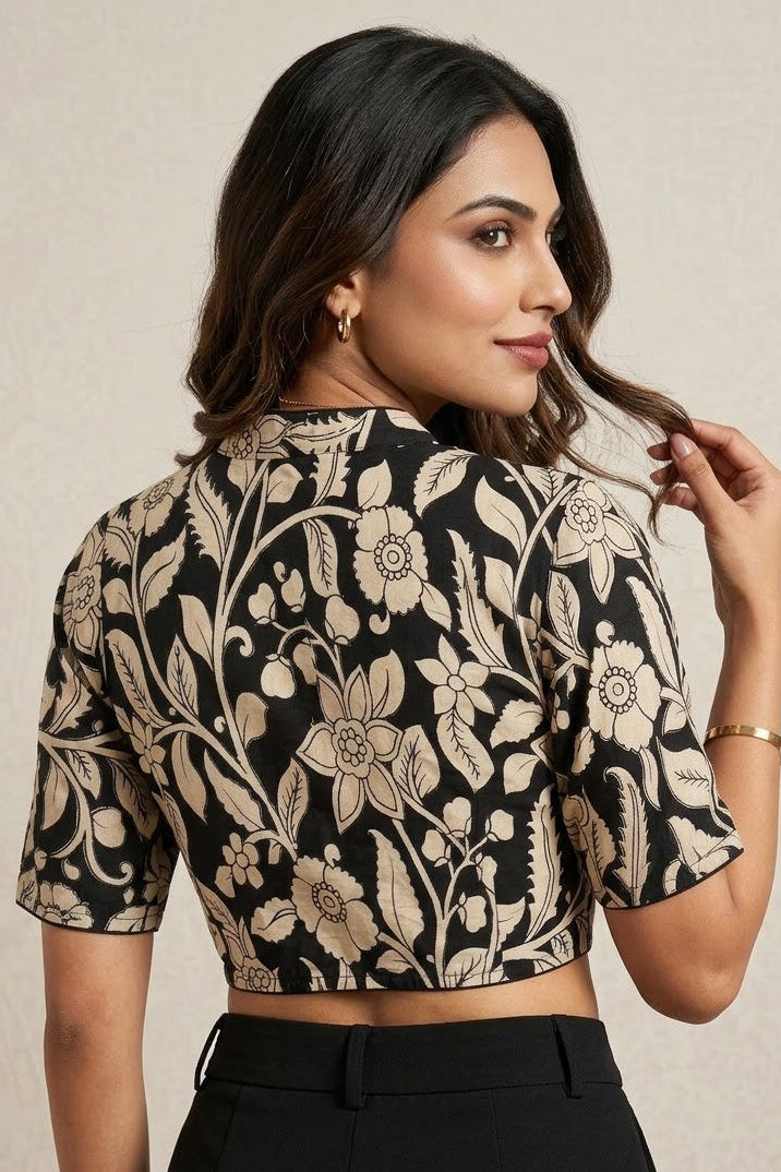Retro Sketch Kalamkari Designer Blouse