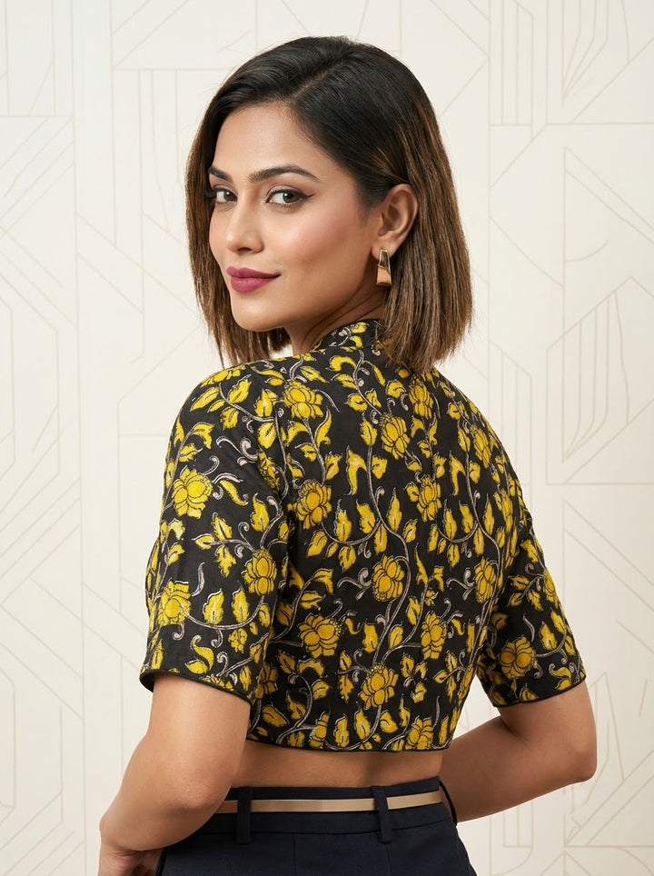 Retro Sketch Kalamkari Designer Blouse