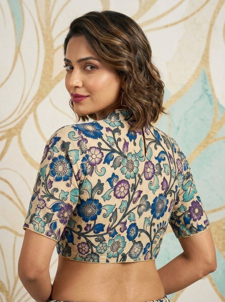 Retro Sketch Kalamkari Designer Blouse