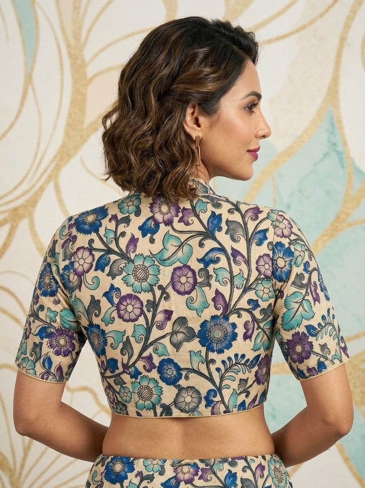 Retro Sketch Kalamkari Designer Blouse